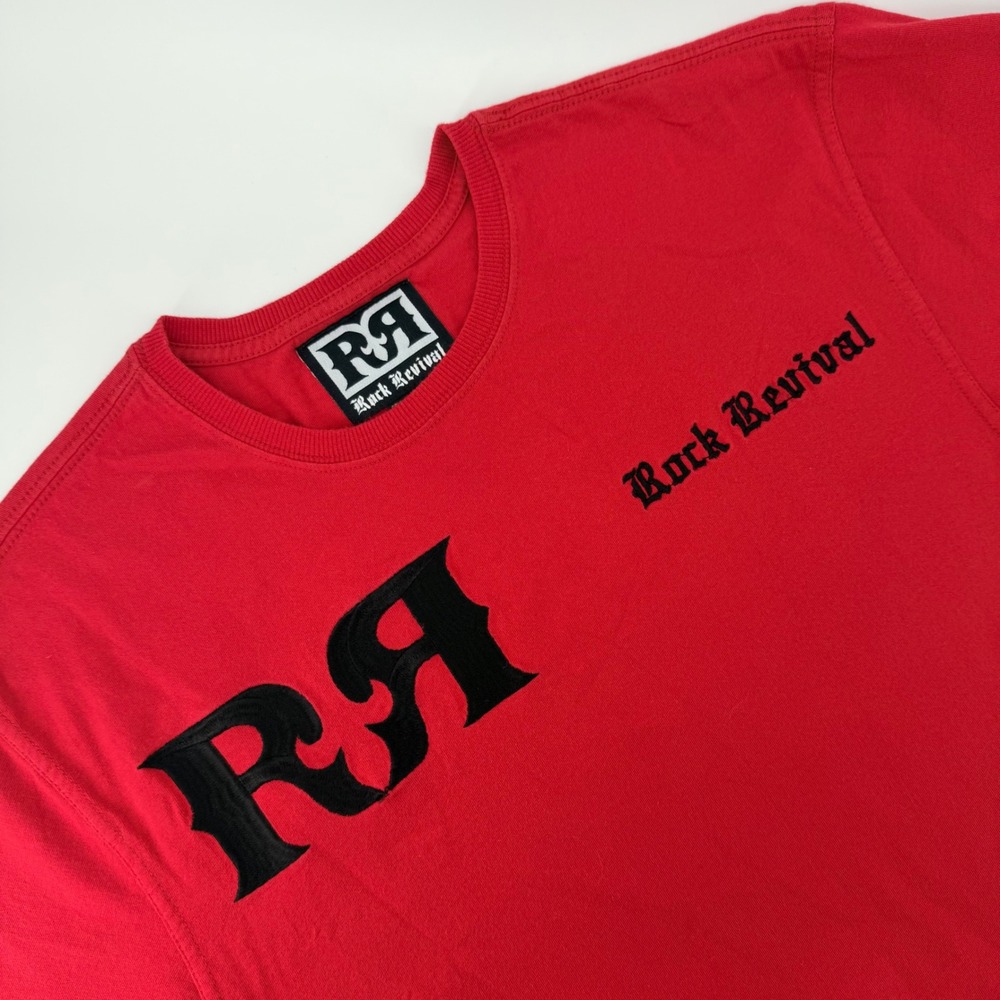 Rock Revival Mens Red Embroidered Logo T-Shirt XL Gothic Streetwear Tee